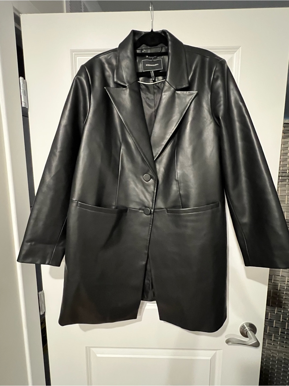 BCBGMaxAzria Black Vegan Leather Blazer Jacket